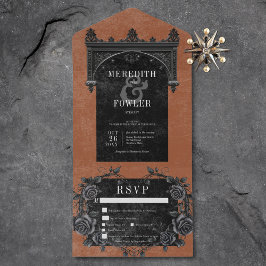 Gothic Black Arch & Black Rose Rust Drei Abendesse All In One Einladung