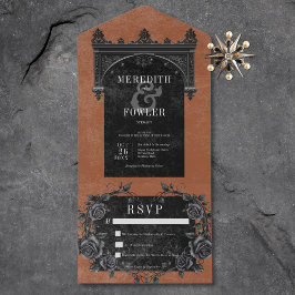 Gothic Black Arch & Black Rose Rust No Dinner All In One Einladung