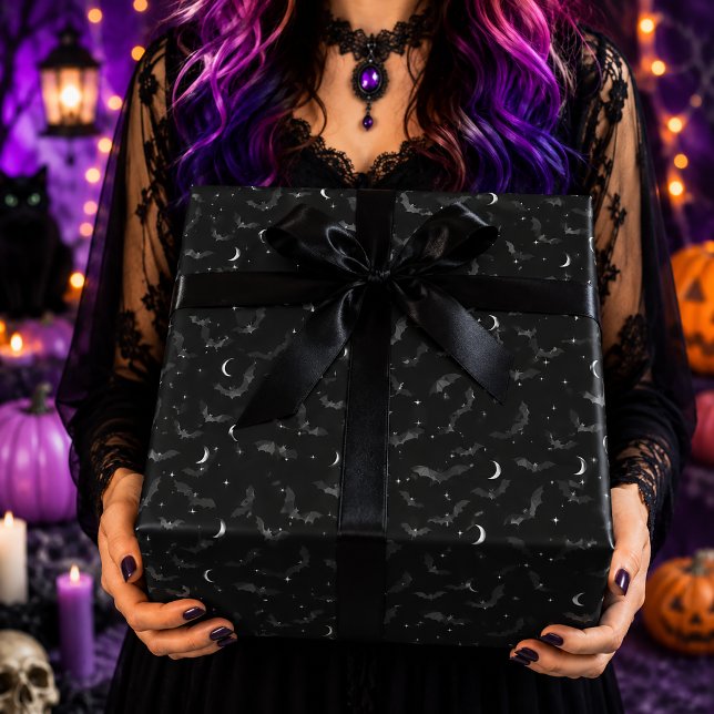 Gothic Black Bats Halloween-Muster Geschenkpapier (Von Creator hochgeladen)