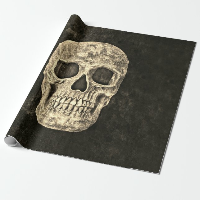 Gothic Black Beige menschliche Skull Textur Geschenkpapier (Ungerollt)