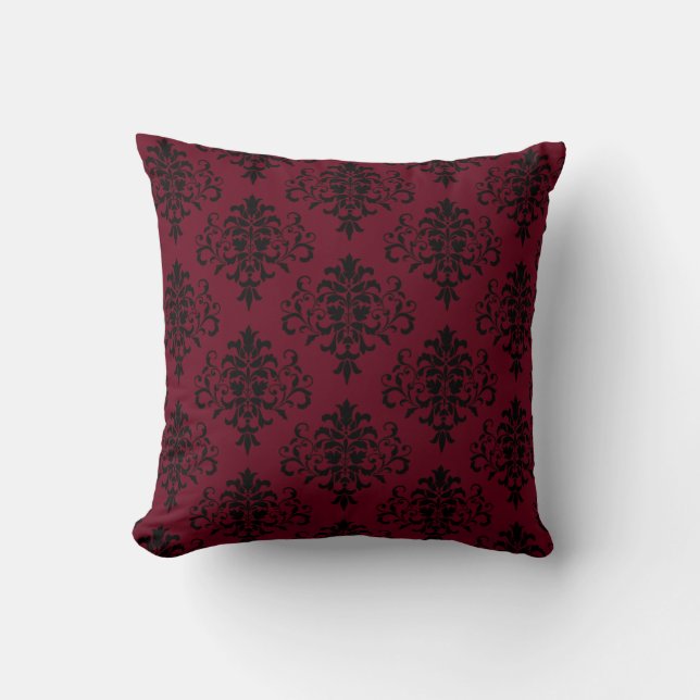 Gothic Black & Berry Damask Muster Kissen (Vorderseite)