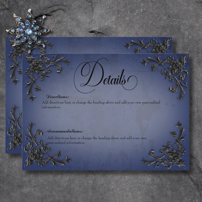 Gothic Black & Blue Filigree Herzdetails Begleitkarte (Gothic Black & Blue Filigree Heart Details Enclosure Card)