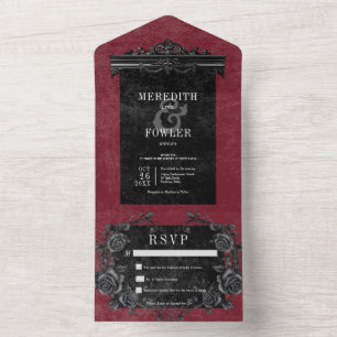 Gothic Black Border 2 & Schwarze Rosen Wein Ohne A All In One Einladung