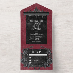 Gothic Black Border 3 & Black Roses Wein Kein Aben All In One Einladung