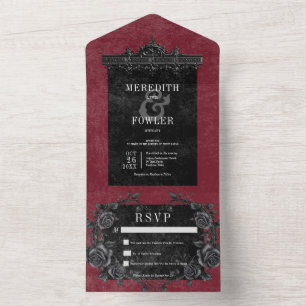 Gothic Black Border 6 & Schwarze Rosen Wein Ohne A All In One Einladung