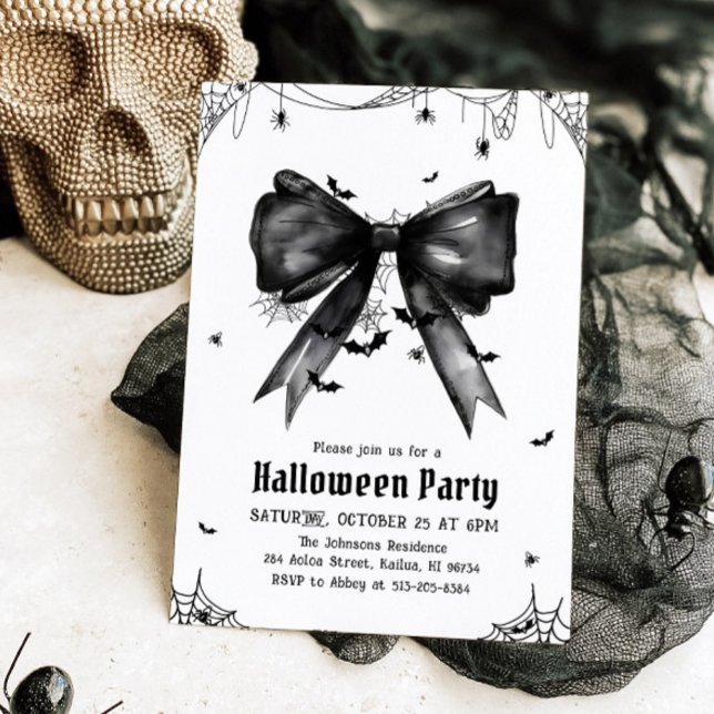 Gothic Black Bow Coquette Halloween-Party Einladung (Von Creator hochgeladen)