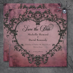 Gothic Black & Burgund Filigree Herzenssehen Save The Date