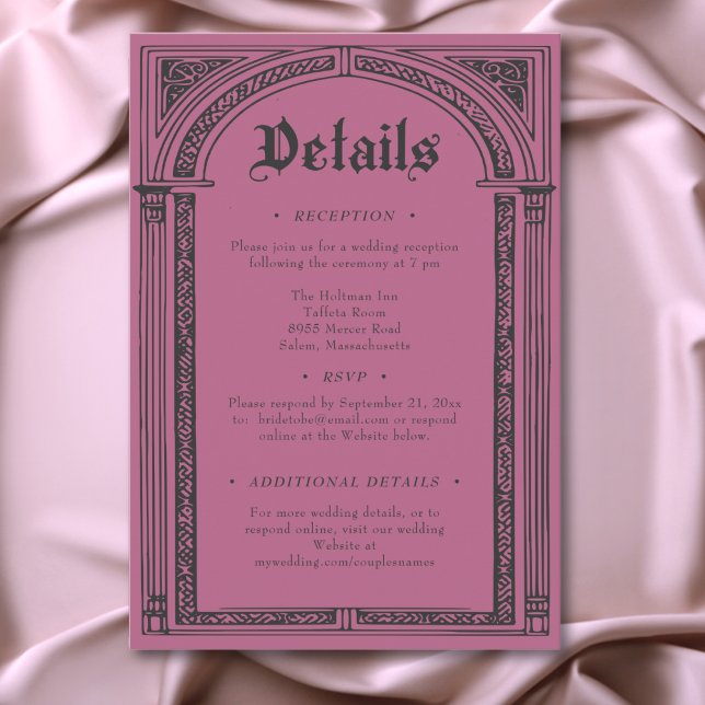 Gothic Black Burgundy Mittelalter bis zum Tode Hoc Begleitkarte (Gothic Black Burgundy Medieval Until Death Wedding Enclosure Card)