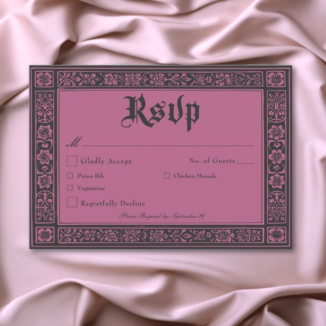 Gothic Black Burgundy Mittelalter bis zum Tode Hoc RSVP Karte (Gothic Black Burgundy Medieval Until Death Wedding RSVP Card)