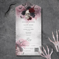 Gothic Black & Burgundy Skull & Bats QR Code