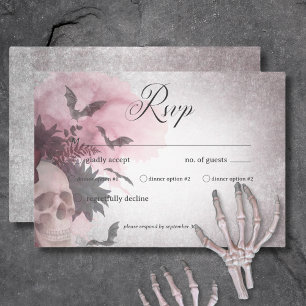 Gothic Black & Burgundy Skull & Spider Dinner RSVP Karte