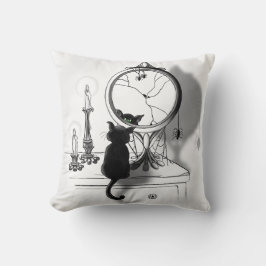 Gothic Black Cat Broken Mirror Halloween Kissen