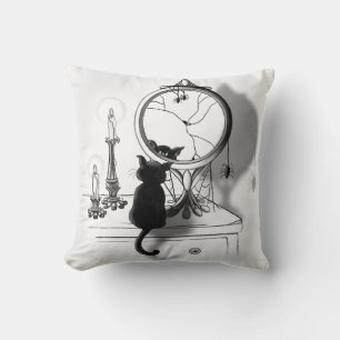 Gothic Black Cat Broken Mirror Halloween Kissen