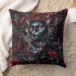 Gothic Black Cat & Dark Flowers Kissen