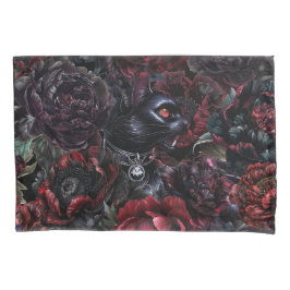 Gothic Black Cat & Dark Flowers Kissenbezug