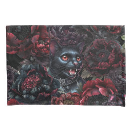 Gothic Black Cat & Dark Flowers Kissenbezug