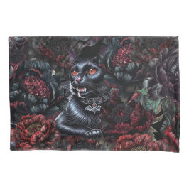 Gothic Black Cat & Dark Flowers Kissenbezug