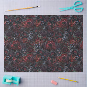 Gothic Black Cat & Dark Flowers Muster  Seidenpapier