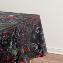 Gothic Black Cat & Dark Flowers Muster