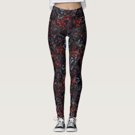 Gothic Black Cat & Dark Flowers Pattern Leggings