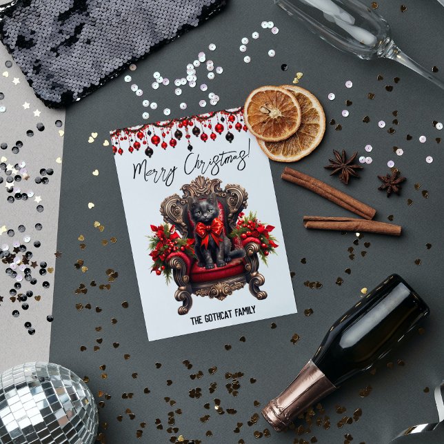 Gothic Black Cat frohe Weihnachten Schwarz und Rot (Gothic Black Cat Merry Christmas Holiday Card - Unique Design, Customizable, Perfect Holiday Gift)