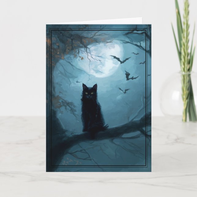 Gothic Black Cat Halloween Karte (Vorderseite)