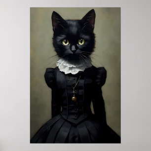 Gothic Black Cat im Kleid Druck, Dark Academia Poster
