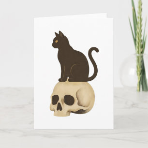 Gothic Black Cat Schädel T-Shirt im Vintage-Poster Karte