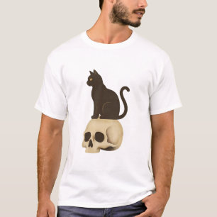 Gothic Black Cat Skull Tee im Stil eines Vintage-P