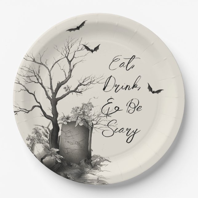 Gothic Black Cat Spooky Halloween Pappteller (Vorderseite)