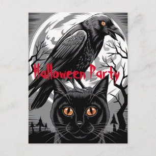 Gothic Black Crow & Cat Spooky Halloween-Party Postkarte