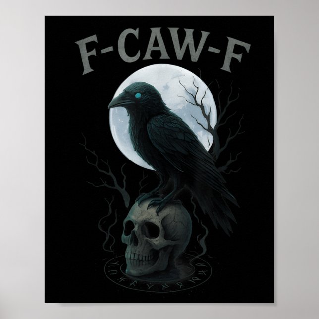 Gothic Black Crow F-caw-f Raven Skull Moon Hallowe Poster (Vorne)