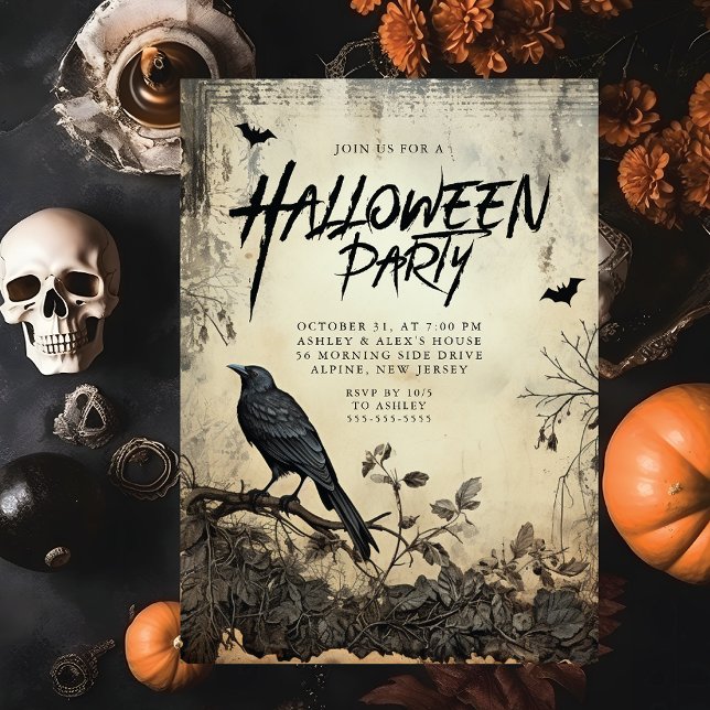 Gothic Black Crow Halloween Party Invitation Einladung (Von Creator hochgeladen)