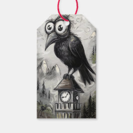 Gothic Black Crow & Tower Spooky Halloween Geschenkanhänger