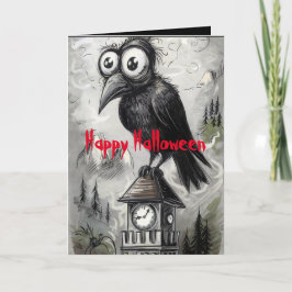 Gothic Black Crow & Tower Spooky Halloween Karte