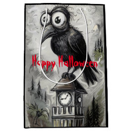 Gothic Black Crow & Tower Spooky Halloween Mittlere Geschenktüte