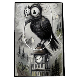 Gothic Black Crow & Tower Spooky Halloween Mittlere Geschenktüte
