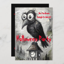 Gothic Black Crow & Tower Spooky Halloween-Party