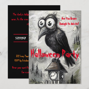 Gothic Black Crow & Tower Spooky Halloween-Party Einladung