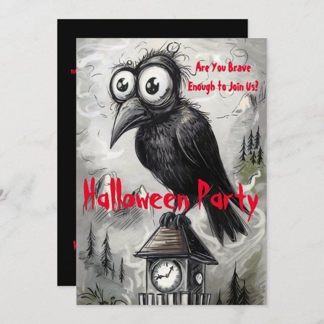 Gothic Black Crow & Tower Spooky Halloween-Party Einladung (Vorne/Hinten)