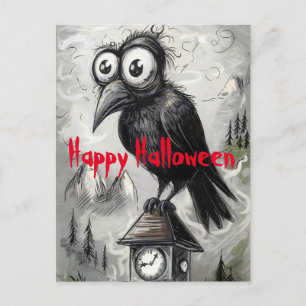 Gothic Black Crow & Tower Spooky Halloween-Party Postkarte