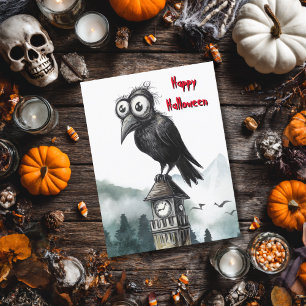 Gothic Black Crow & Tower Spooky Halloween-Party Postkarte