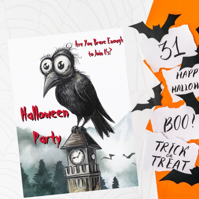 Gothic Black Crow & Tower Spooky Halloween-Party Postkarte (Von Creator hochgeladen)