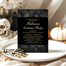 Gothic Black Damask Halloween Costume Gold Folieneinladung