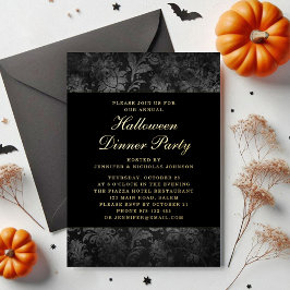 Gothic Black Damask Halloween Dinner Gold Foil Folieneinladung