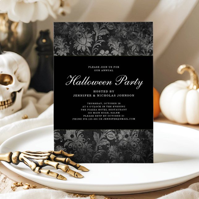 Gothic Black Damask Halloween-Party Einladung (Gothic Black Damask Halloween Party Invitation)