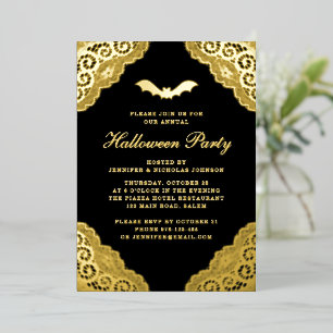 Gothic Black Damask Halloween-Party Gold Foil Invi Folieneinladung
