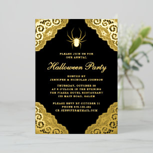 Gothic Black Damask Halloween-Party Gold Foil Invi Folieneinladung