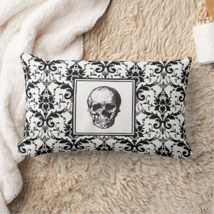 Gothic Black Damask Muster Skull Halloween Lendenkissen