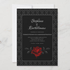 Gothic Black Damask Rose Wedding Einladung